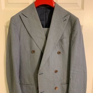 Light Blue Cotton Double Breasted Suit